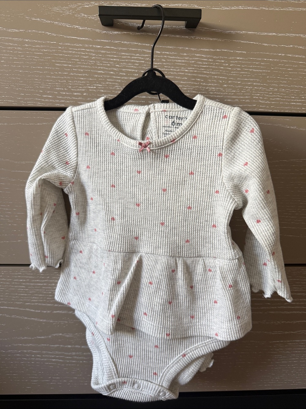 Carter's Light Gray Knit Peplum Bodysuit with Pink Heart Dot Detail